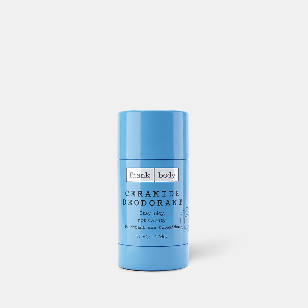 A blue stick of frank body Ceramide Deodorant, 50g.